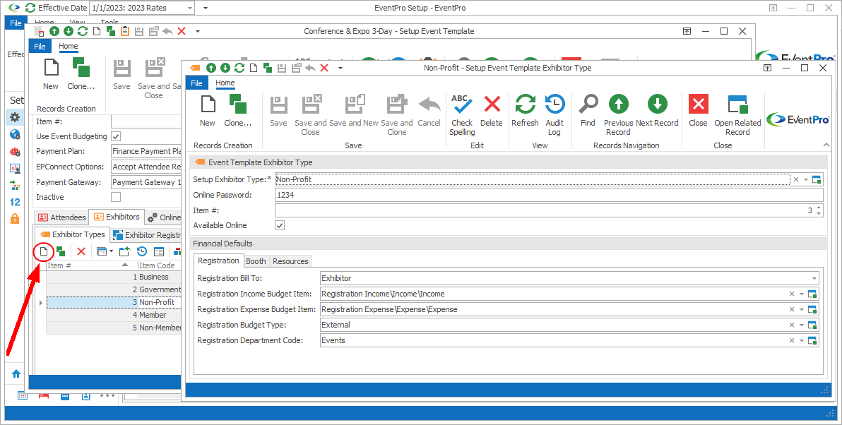 Screenshot of Setup Event Template Exhibitor Type edit form. 