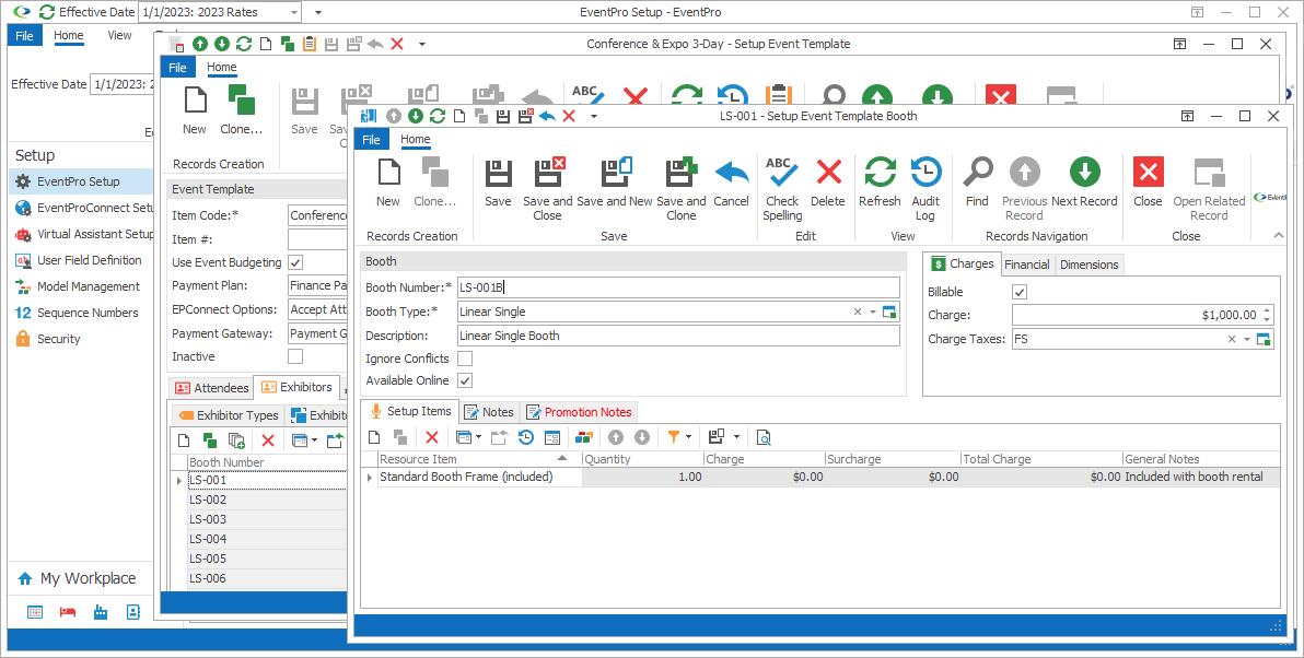 Screenshot of Setup Event Template Booth edit form. 