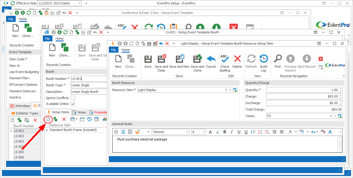 Screenshot of Setup Event Template Booth Resource Setup Item edit form. 
