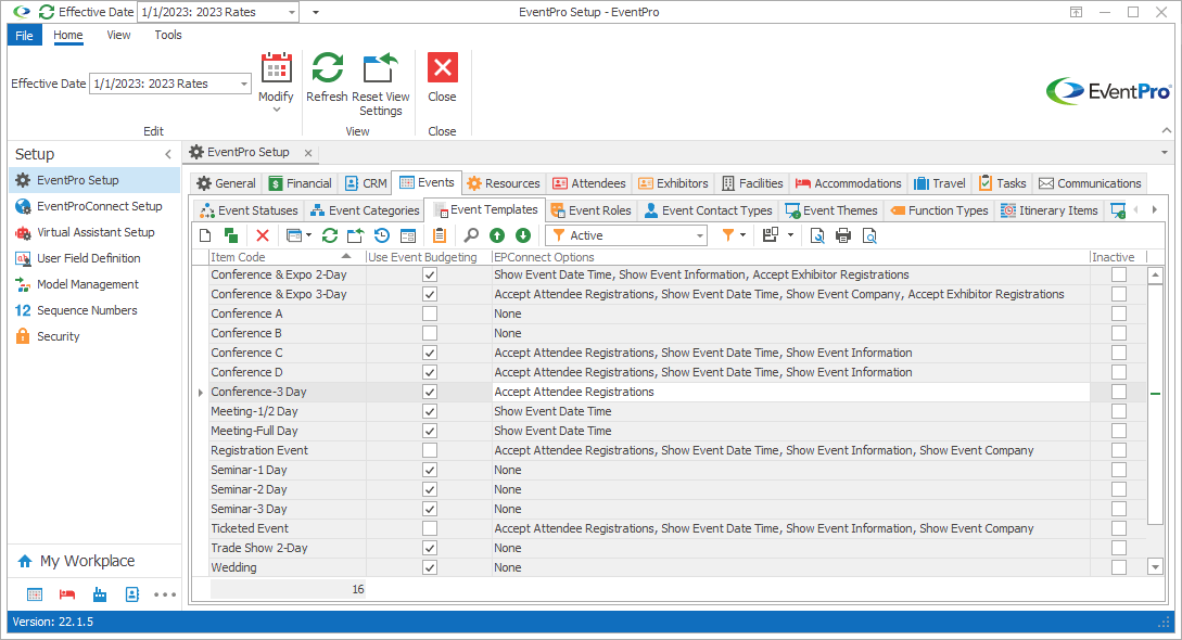 Figure 444: Setup Event Templates 