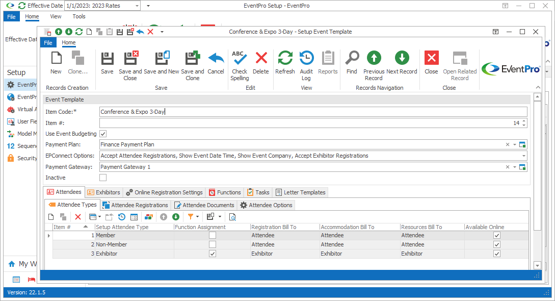 Figure 445: Setup Event Template edit form 