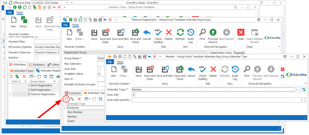 Screenshot of Setup Event Template Attendee Reg Group Attendee Type edit form. 