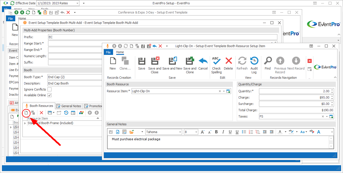 Screenshot of Setup Event Template Booth Resource Setup Item edit form. 