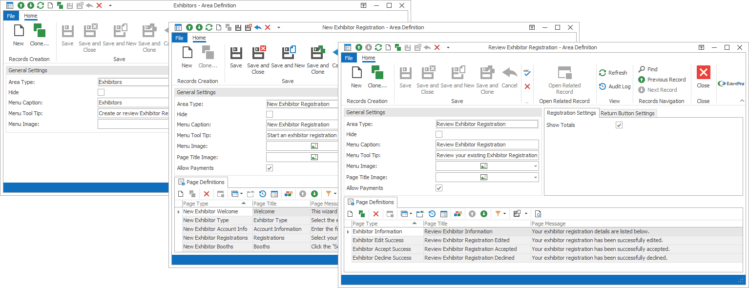 Figure 796: Area Definitions for Exhibitor Portal Setup