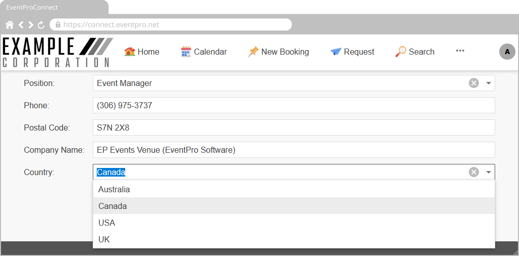 Screenshot of online form in EPConnect, displaying fixed item drop-down selection list for form field. 