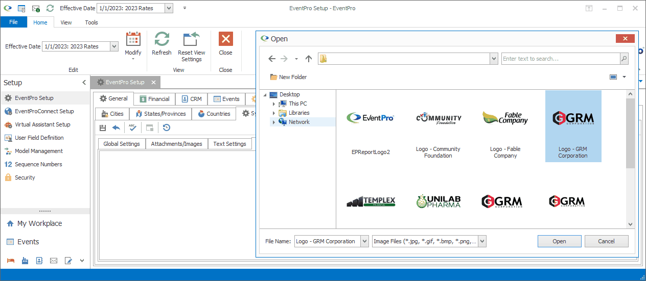 Screenshot of the Open dialog from the Logo tab in General System Settings