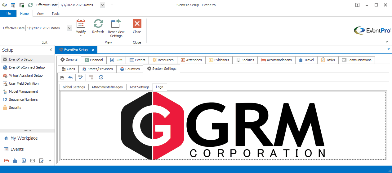 Screenshot of logo loaded in Logo tab under General Systems Settings