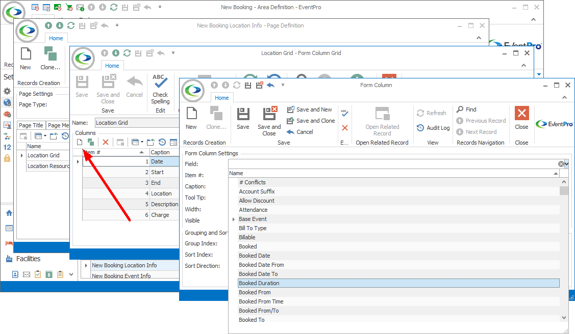 Screenshot of Form Column edit form started with New button from Form Column Grid edit form. 