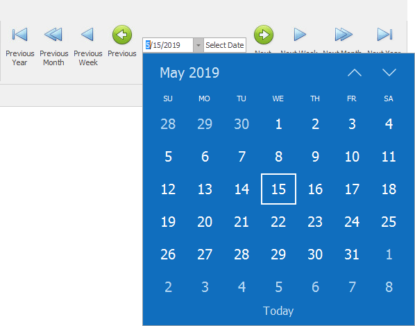 Example of Fluent Calendar Date Selection Display Mode. 