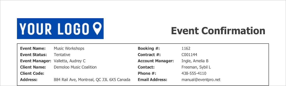 Screenshot of report header demonstrating 250 x 60 pixel logo