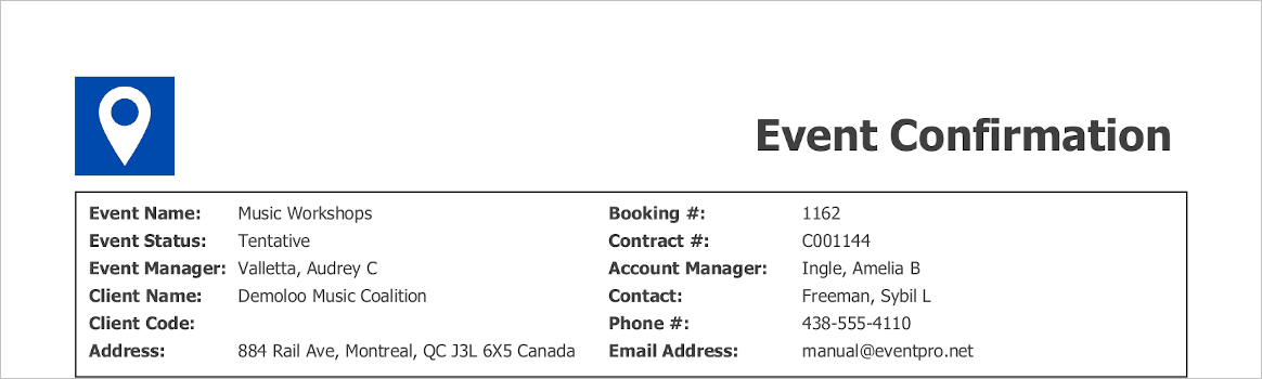 Screenshot of report header demonstrating 500 x 500 pixel logo