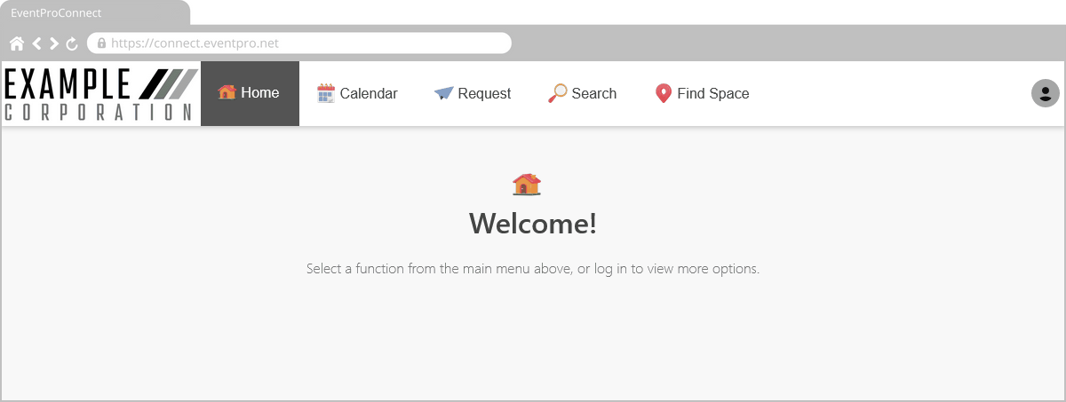 Screenshot of EPConnect Home page with no page image and no event grid. 
