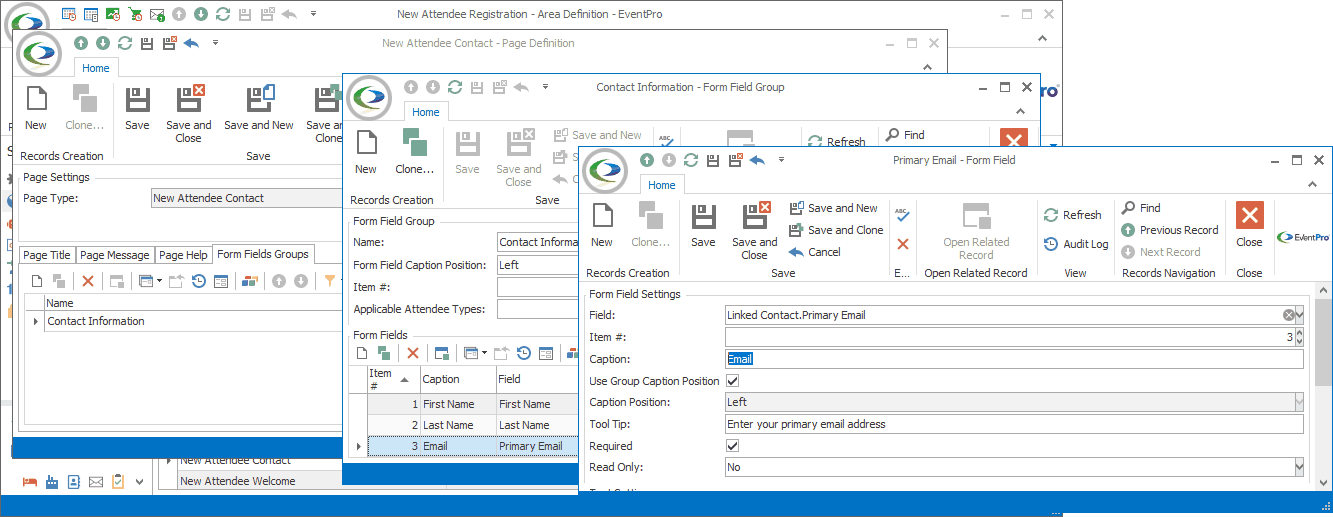 Screenshot of Form Field edit form opened from Form Field Group. 