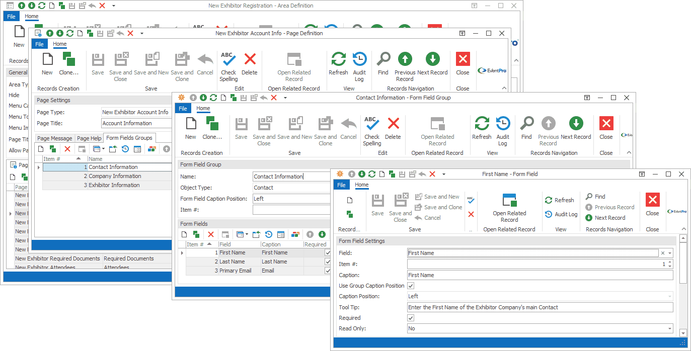 Screenshot of Form Field edit form opened from Form Field Group. 