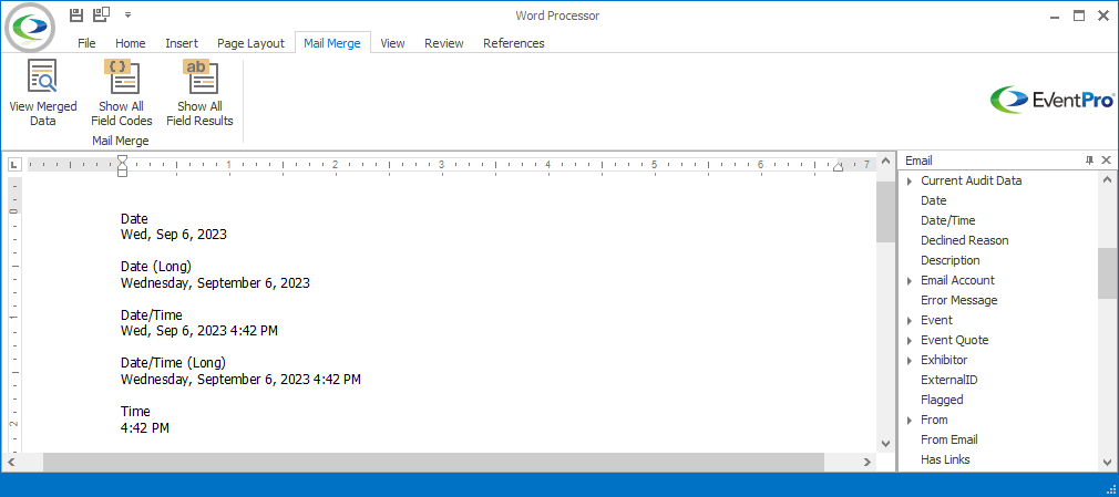 Figure 353: Viewing Merged Data in Date/Time Fields 