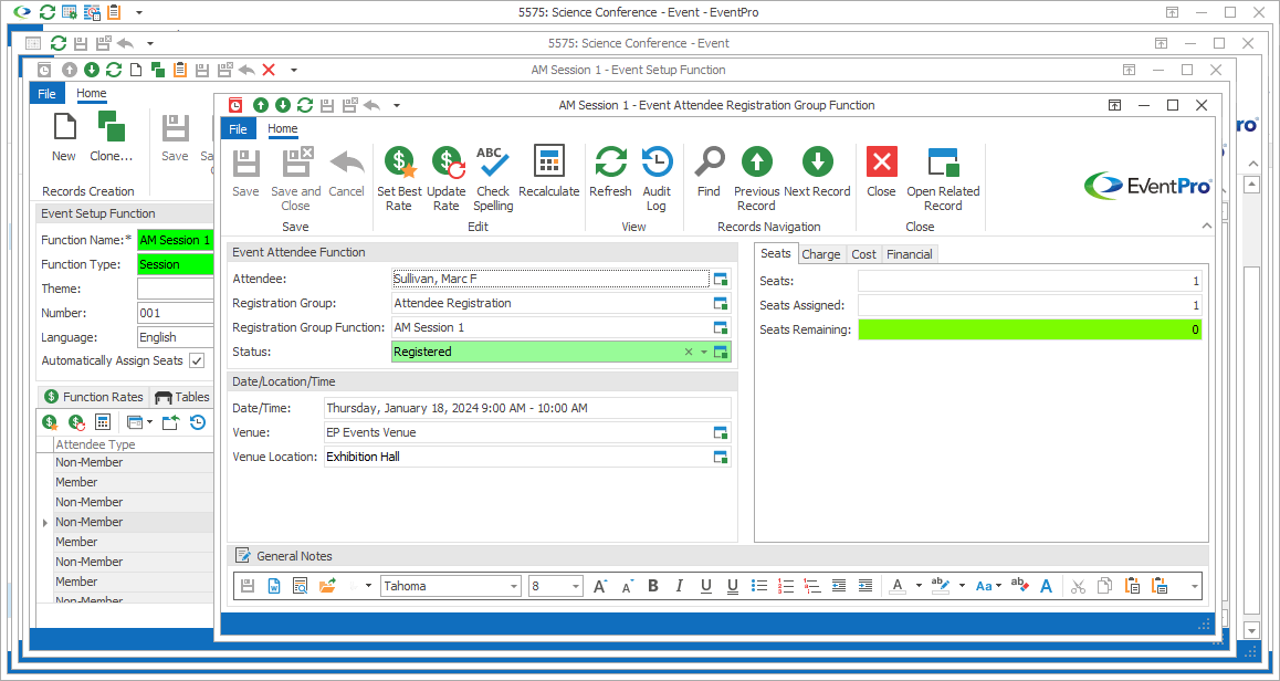 Screenshot of Event Attendee Registration Group Function edit form. 
