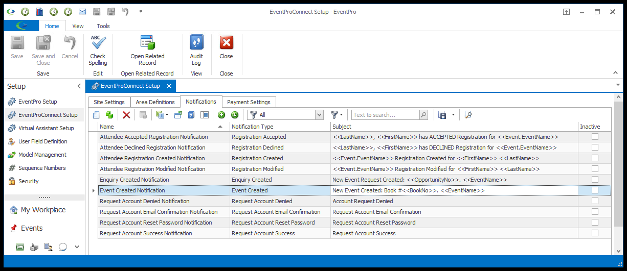 Figure 931: EPConnect Notification Setup 