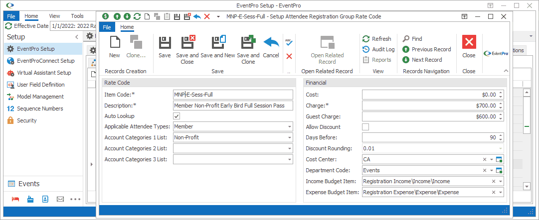 Figure 522: Adding Setup Registration Group Rate 