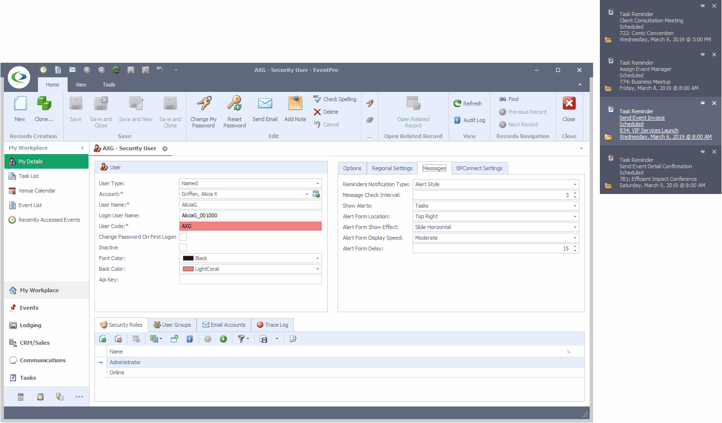 Screenshot demonstrating notifications in Alert Style. 