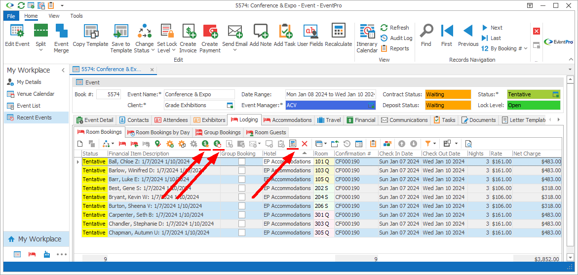 Figure 390: Recalculating Multiple Event Lodging 