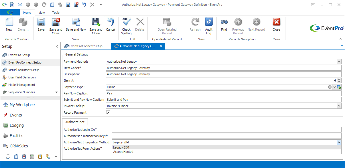 Payment Gateway Definition for Legacy Authorize.net