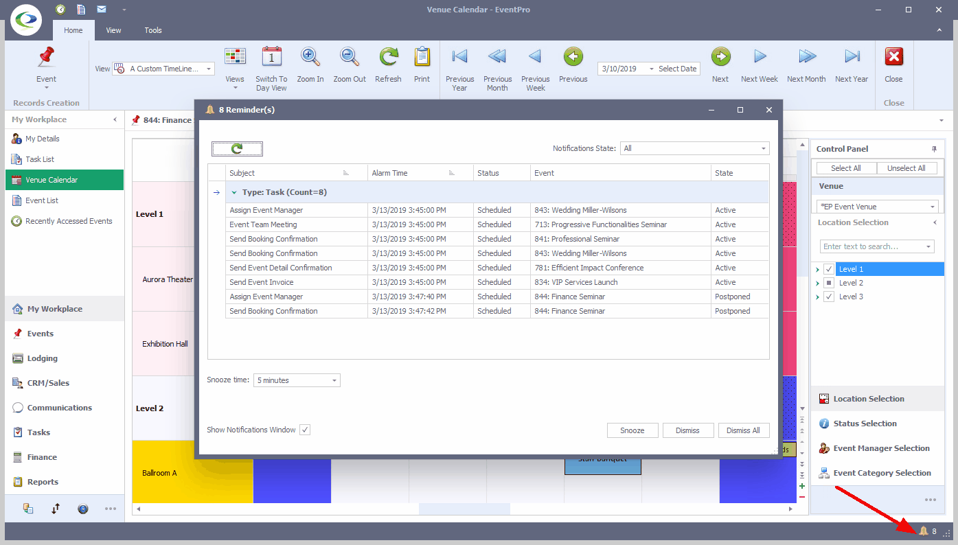 Screenshot demonstrating notifications in Pop Up Window Style. 