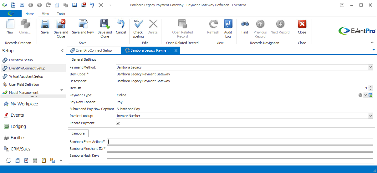 Payment Gateway Definition for Legacy Bambora