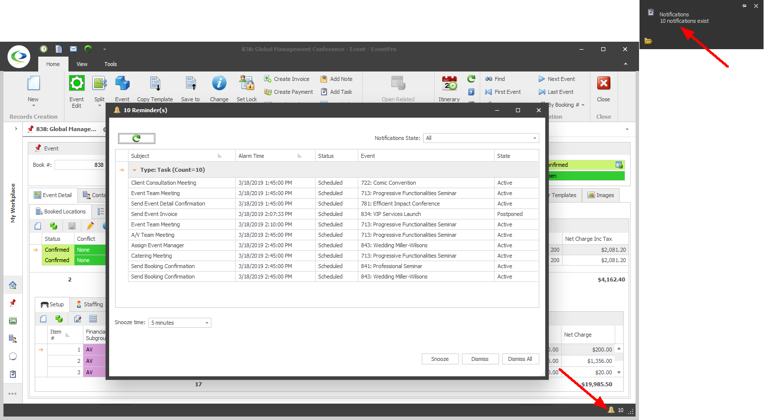 Screenshot demonstrating notifications in Pop Up Window Style with Alert Reminder. 
