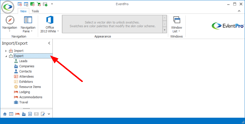 Figure 77: Selecting Export from Navigation Panel 