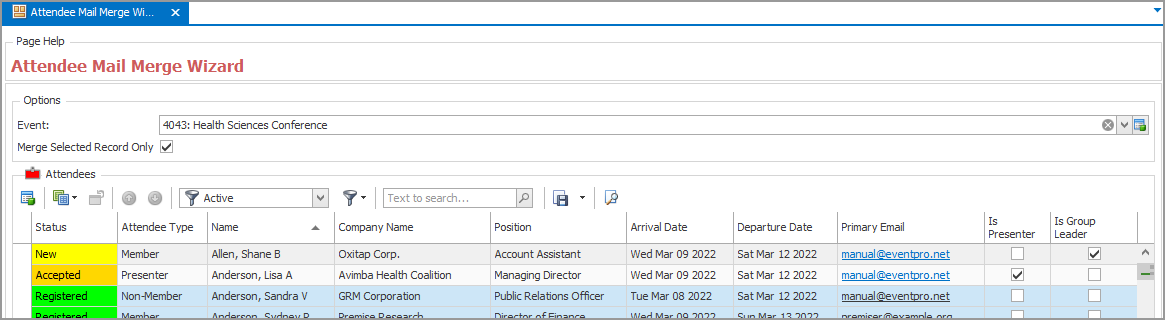 Figure 267: Attendee Mail Merge Wizard 