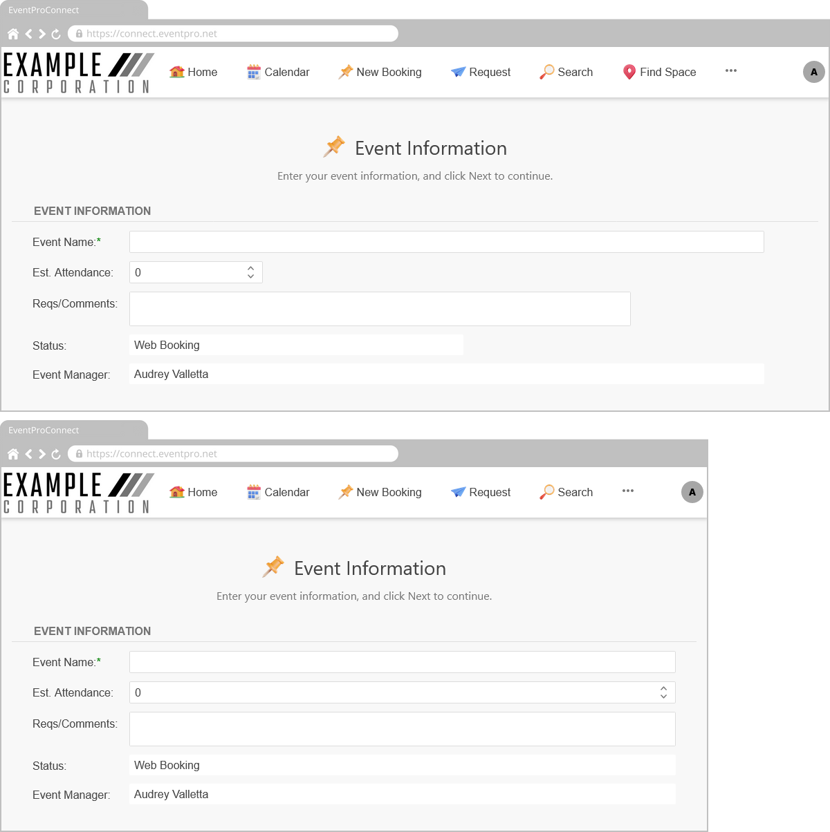 Screenshot of online form in EPConnect, demonstrating different width percentage field sizes. 