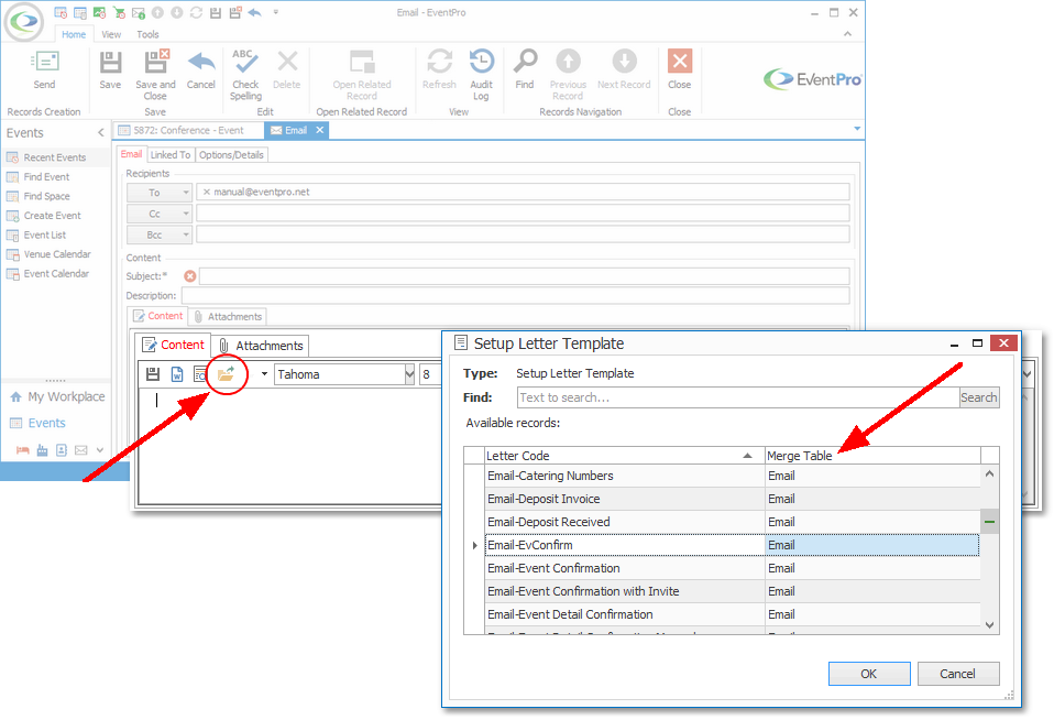 Figure 332: Selecting Letter Template for Email  