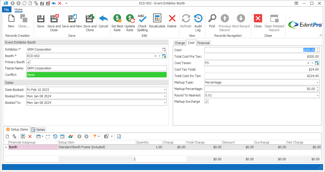 Figure 382: Adjusting Booth Cost 