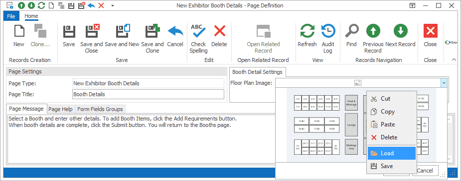 Screenshot of Booth Details Page Definition, loading image under Booth Detail Settings. 