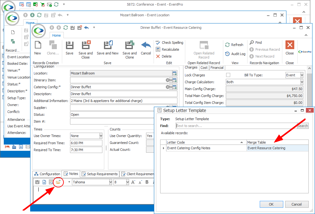 Figure 335: Selecting Letter Template for Event Resource Catering 