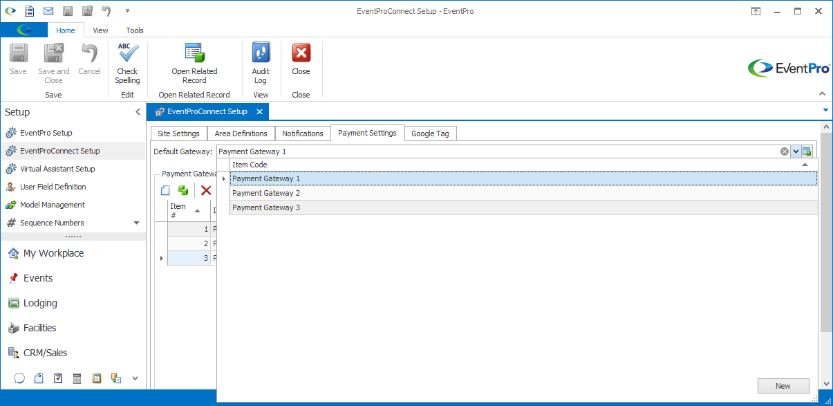 Selecting Default Payment Gateway in EPConnect Setup Payment Settings