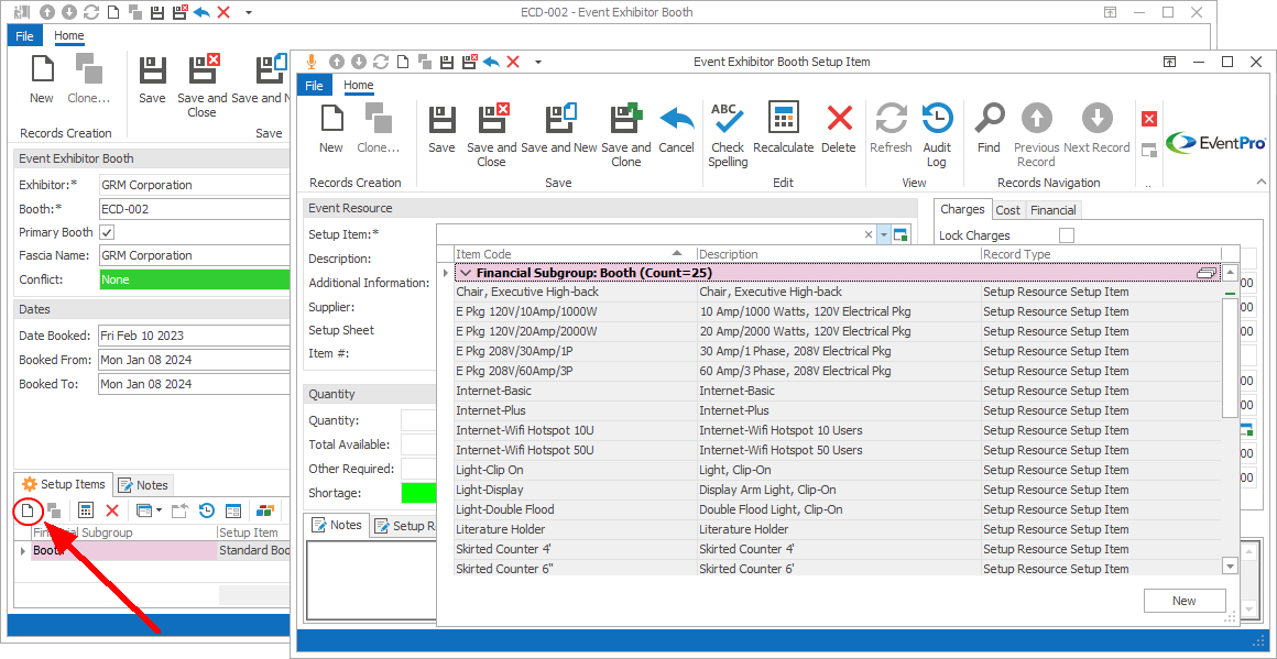 Figure 384: Adding Setup Item to Booth 