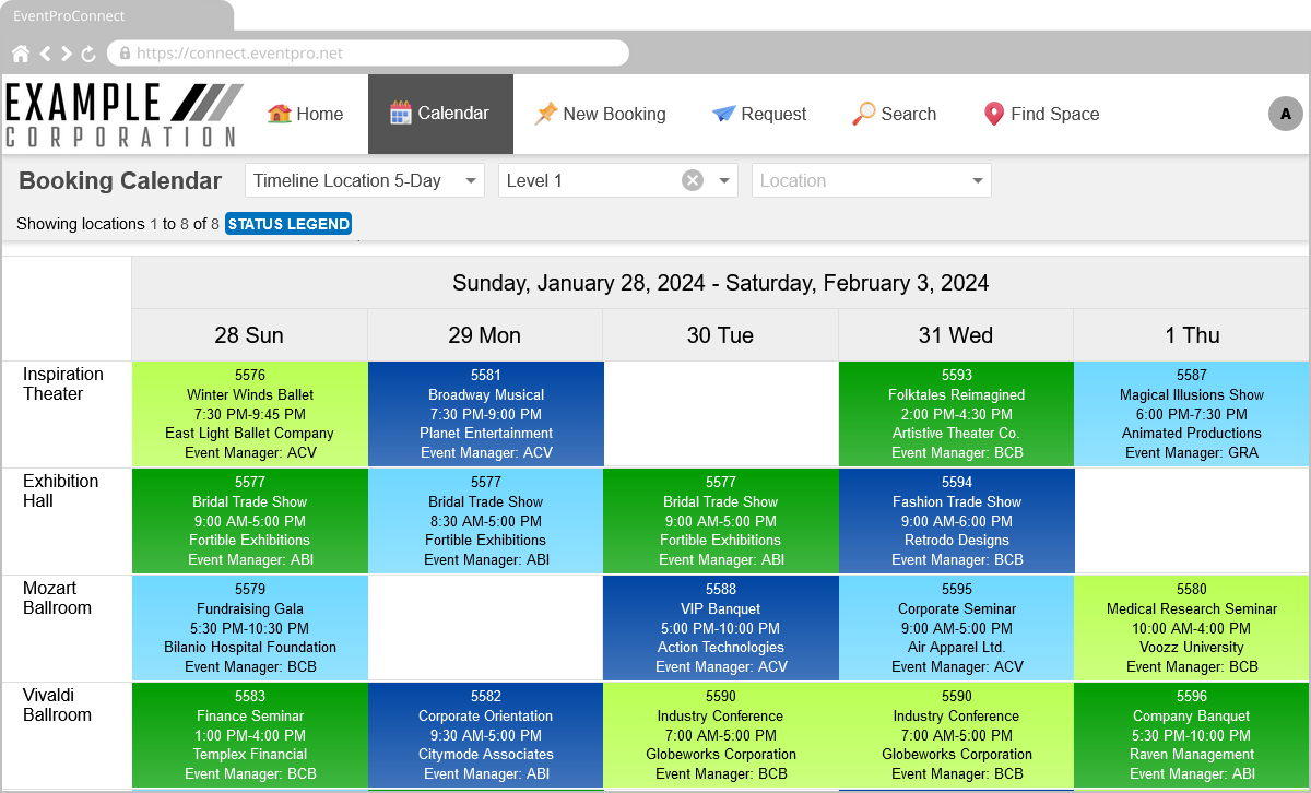 Screenshot of EPConnect Calendar page. 