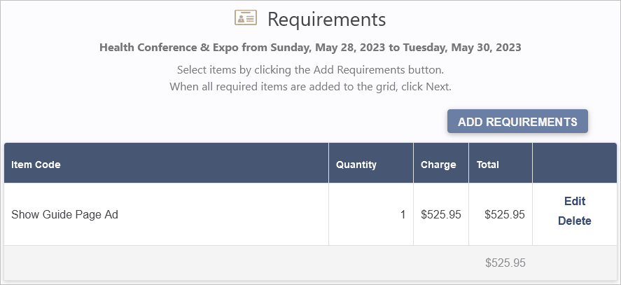 Sample Exhibitor Requirements page viewed in browser. 