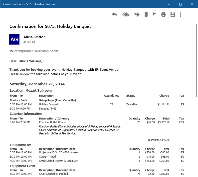Figure 351: Sample Email with Merged Report 