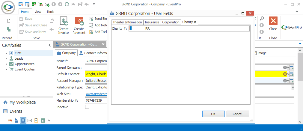 Screenshot of Company User Fields window, viewing the edit mask set on field before entering value. 