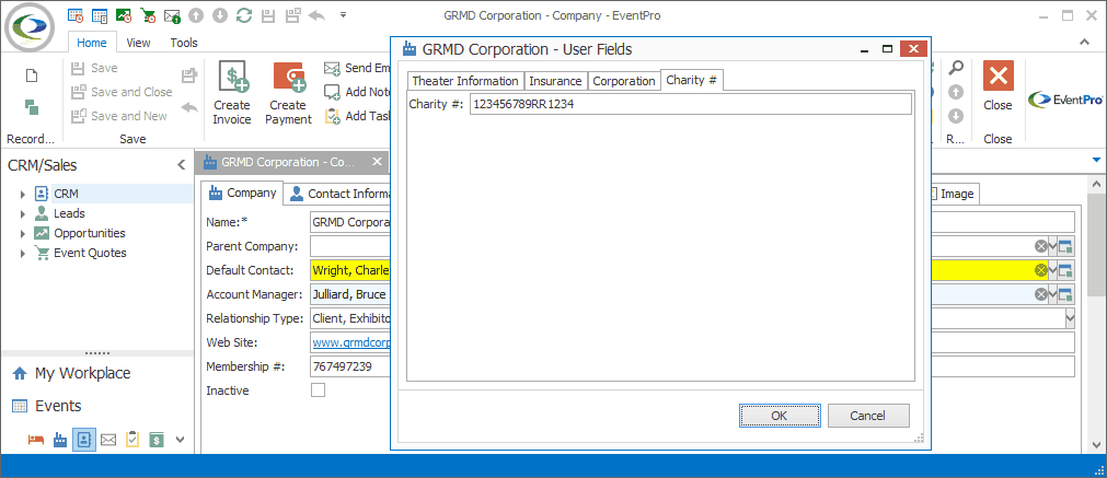 Screenshot of Company User Fields window, demonstrating value entered in field with edit mask. 