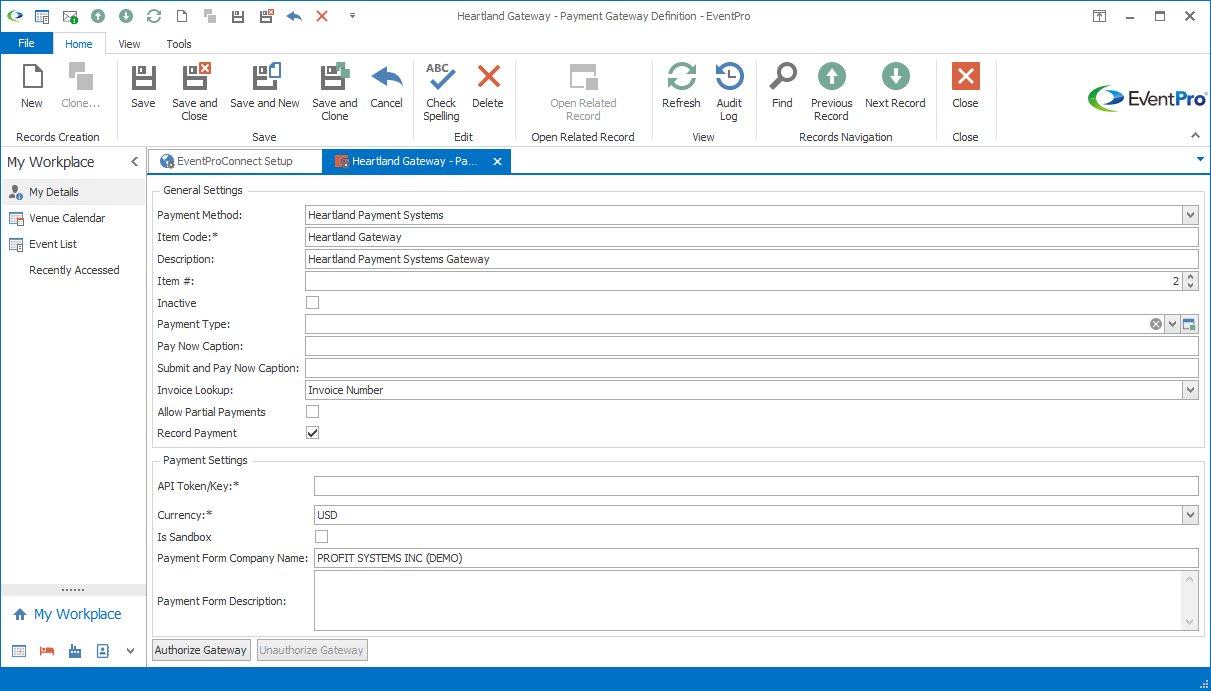 Screenshot of payment gateway definition edit form for Heartland. 