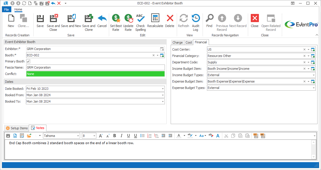 Figure 386: Adding Notes to Booth