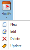 The Effective Date Modify menu, opened to show options New, Edit, Delete, and Update. 