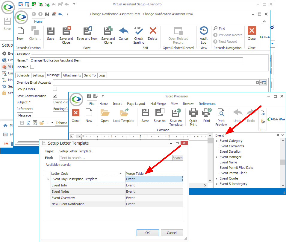 Figure 340: Identifying Merge Table for Change Notification Assistant 