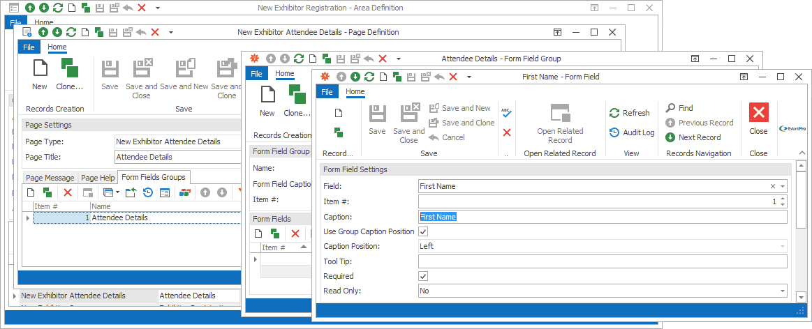 Screenshot of Form Field edit form opened from Attendee Details Form Field Group. 