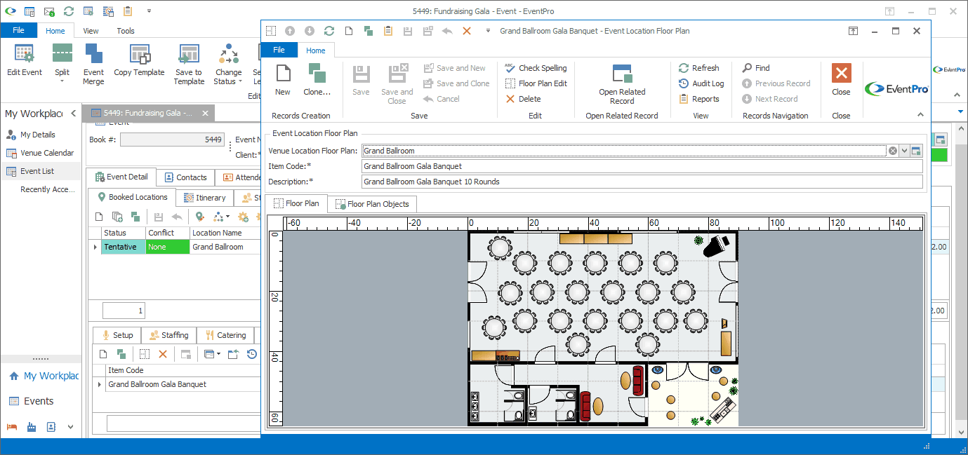 Screenshot of Event Location Floor Plan edit form, displaying changes made for event. 