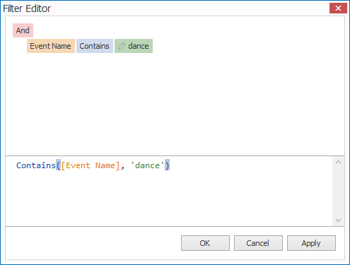 Screenshot of Filter Editor, displaying typed value. 
