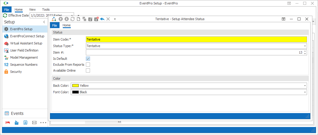 Screenshot of Setup Attendee Status edit form, with Is Default checkbox selected. 